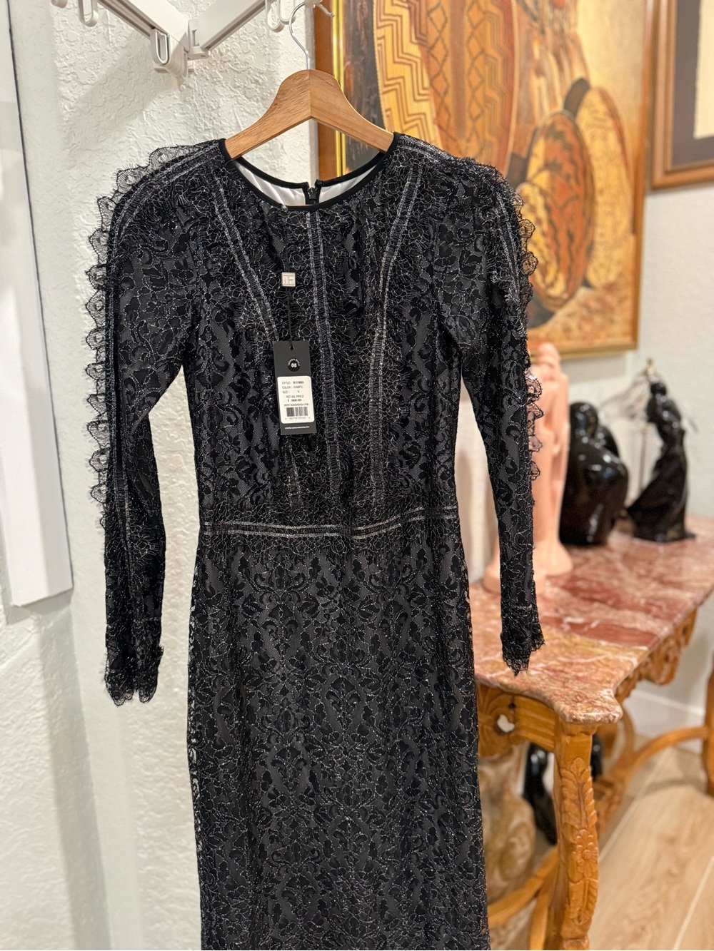 Tadashi Shoji Black Long-Sleeve Lace Gown
